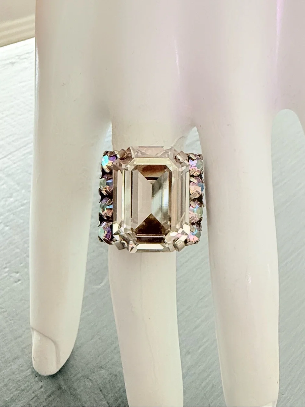 Sorrelli Clear Emerald-Cut Crystal Ring Aurora Accents 7 Adjustable